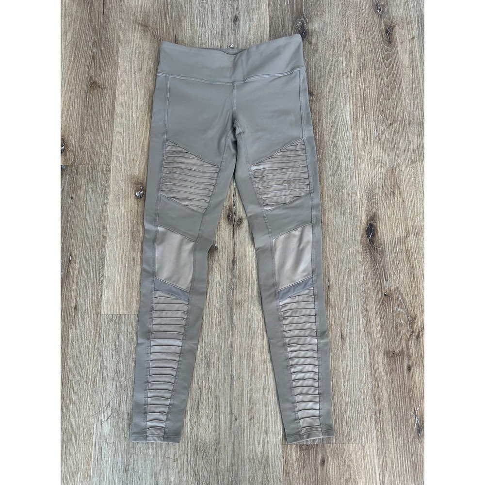 Alo‎ Yoga Moto Leggings Gravel Grey Ribbed Mixed Media High Rise Women Size S